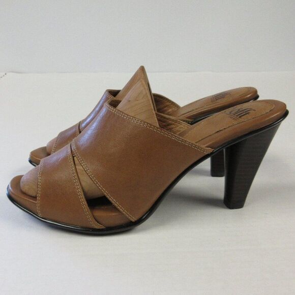 SOFFT Brown Tan Leather Heeled Sandals Size 8.5 Slip On Slide Mule Shoes 1227700 - Picture 4 of 15